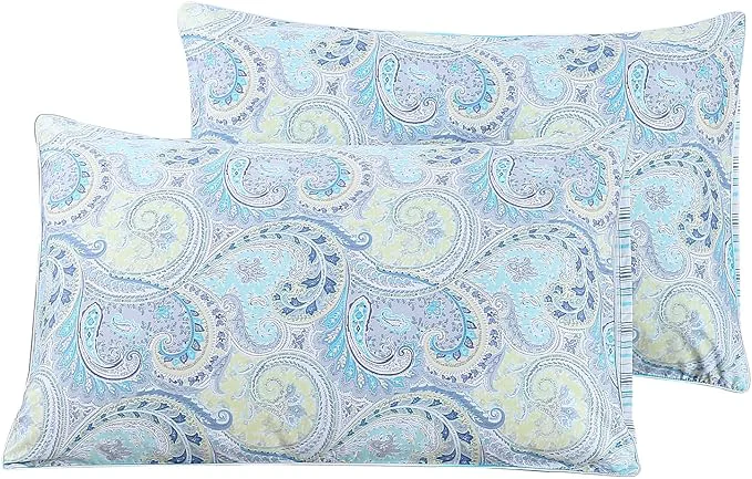 Superior WINLIFE Cotton Pillow Cases Standard Size 20 by 26 inches Standard Pillowcases Set of 2 Soft and Breathable Envelope Closure 2-Piece Pillow Case Blue Paisley Clean
