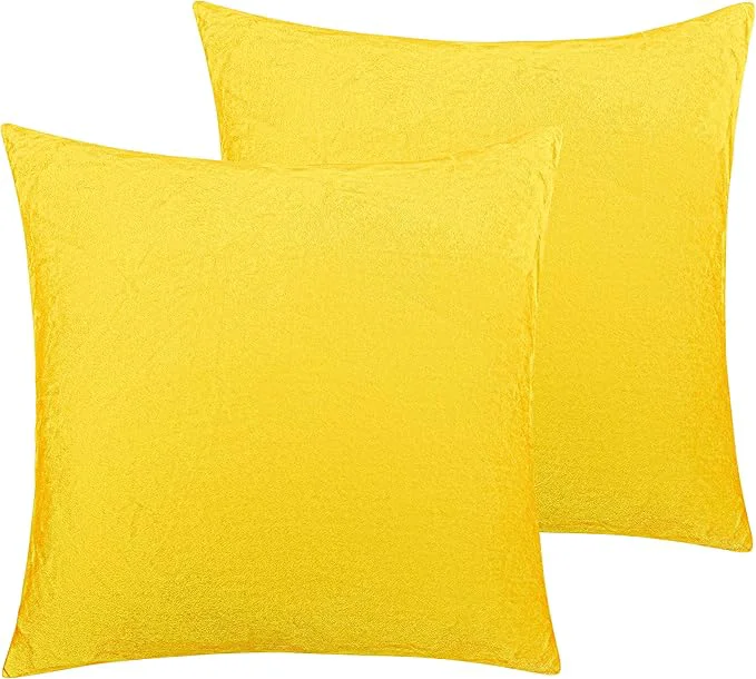 Carefully Designed NTBAY Velvet 2 Pack Square Zippered Throw Pillow Covers Super Soft and Luxury Euro Cushion Covers for Sofa Couch 20×20 Inches Yellow World-Class