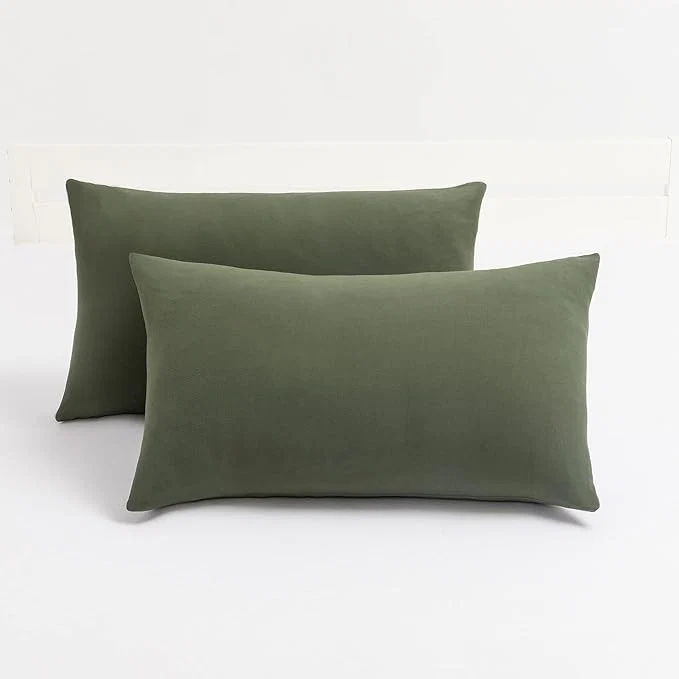 Versatile 2-Pack Stretch Pillow Cases – Jersey Knit amp Envelope Closure Pillowcases with Ultra Soft T-Shirt Like Polyester Blend – Suitable for Queen or Standard Size Set of 2 Dark Olive Elite