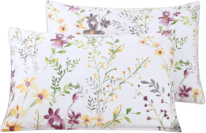 Comfortable WINLIFE Cotton Pillowcases Set of 2 Garden Floral Printed Pillow Cases Soft and Breathable Pillow Cover Queen Size 20×30 39 39 Lilac Fashionable