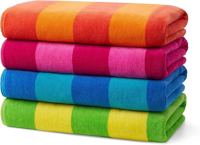 Secure Kaufman – Soft Oversized Beach Towels in Bulk 29 x 58 Velour Striped Towel Unique