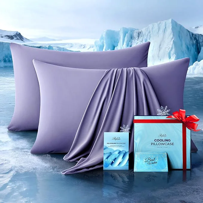 Elegant Ultra-Chill Cooling Pillowcase Set of 2 for Hot Sleepers Softer Than Silk Pillow Cases for Protecting Hair amp Skin Breathable Bed Pillow Covers w Zipper Gifts for Women Men Purple Queen Powerful