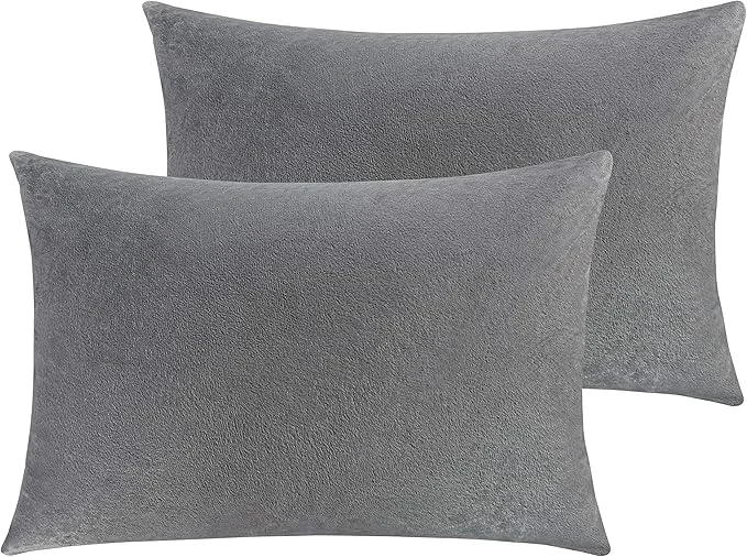 Easy-to-Use NTBAY Zipped Velvet Toddler Pillowcases 2 Pack Cozy Luxury Flannel Plush Travel Pillow Cases 13×18 Inches Smoke Grey Eco-Friendly