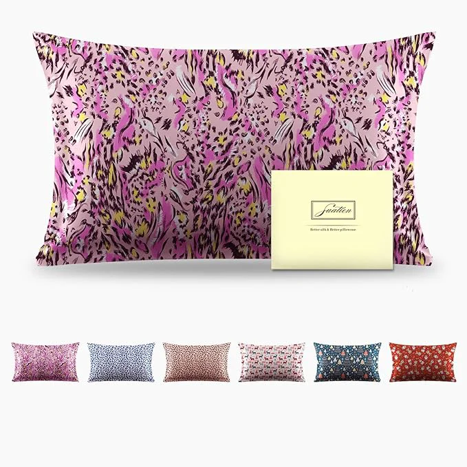 Comfortable Mulberry Silk Pillowcase for Hair and Skin Standard Size Leopard Print Pillow Cases with Zipper Soft Breathable Smooth Cooling Covers Sleeping Pink Paint 20 quot X 26 quot 1Pcs Functional