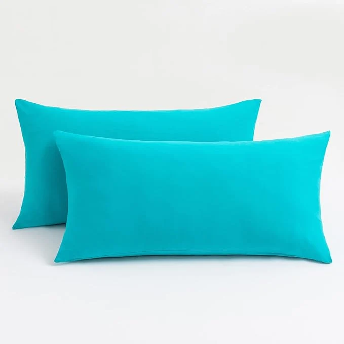 Traditional Stretch Pillow Cases King – Jersey Knit amp Envelope Closure Pillowcases with Ultra Soft T-Shirt Like Polyester Blend – King Size Set of 2 Turquoise Secure