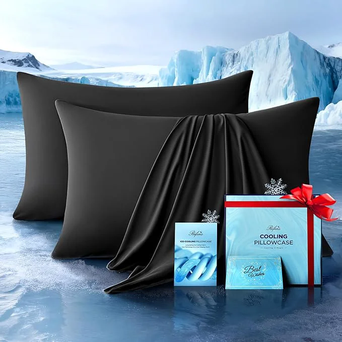 Sophisticated Ultra-Chill Cooling Pillowcase Set of 2 for Hot Sleepers Softer Than Silk Pillow Cases for Protecting Hair amp Skin Breathable Bed Pillow Covers w Zipper Gifts for Women Men Black King Efficient