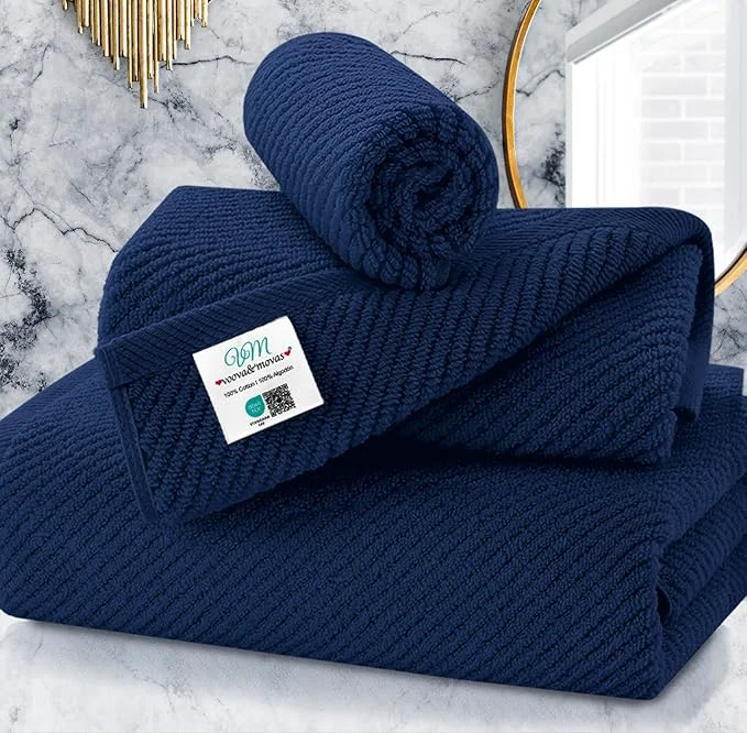 Exceptional Blue Towels Set for Bathroom Luxury 3 Piece Gift set Cotton Quick Dry Comfortable