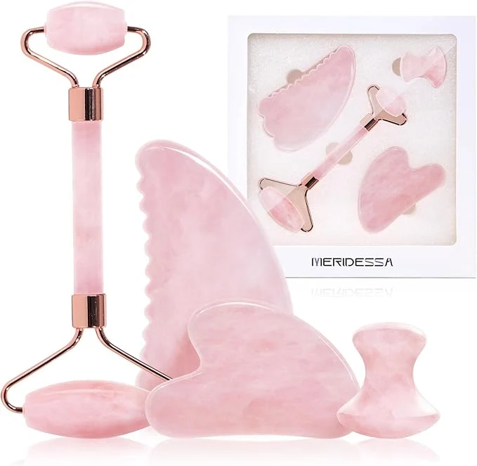 Professional Jade Roller Gua Sha Set for Face – 4PCS Natural Facial Massage Tools Kit Minimalist