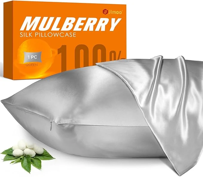 Refined Mulberry Silk Pillowcase for Hair and Skin 22 Momme Pure Natural Silk Pillow Case Both Sided with Zipper Pillow Cover for Women Mom Men Silver Grey King 20 39 39 ×36 39 39 2 Pack Smooth