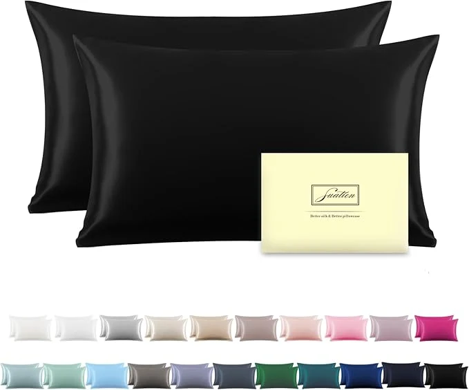 Verified Silk Pillow Cases 2 Pack Soft Breathable and Sliky Queen Size Pillow Cases Set of 2 Natural Mulberry Silk Pillowcase Set of 2 for Hair and Skin with Hidden Zipper Black 20 quot X 30 quot 2pcs Flexible