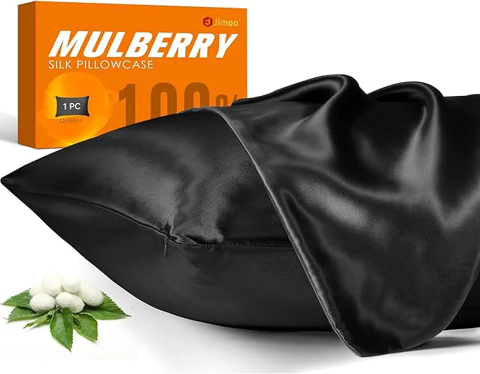 Breathable Mulberry Silk Pillowcase for Hair and Skin 22 Momme Pure Natural Silk Pillow Case Both Sided with Zipper Pillow Cover for Women Mom Men Black Queen 20 39 39 ×30 39 39 1 Pack Genuine