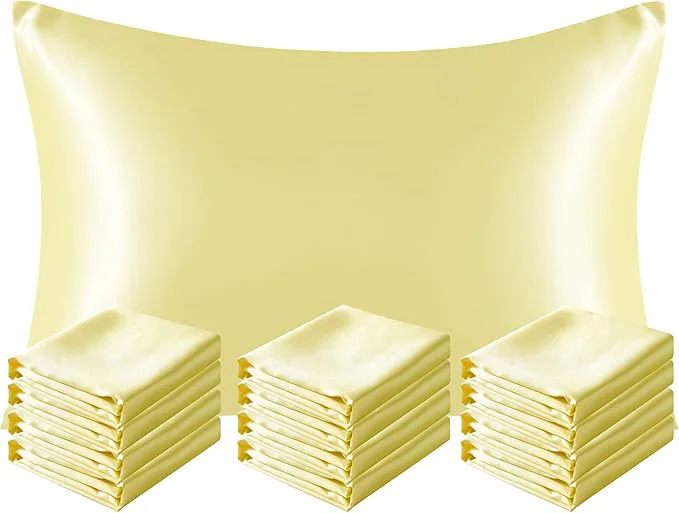 Carefully Designed NTBAY 12 Pack Satin King Pillowcases for Hair and Skin Luxurious and Silky Pillow Cases with Envelope Closure 20 x 36 Inches Light Yellow Advanced
