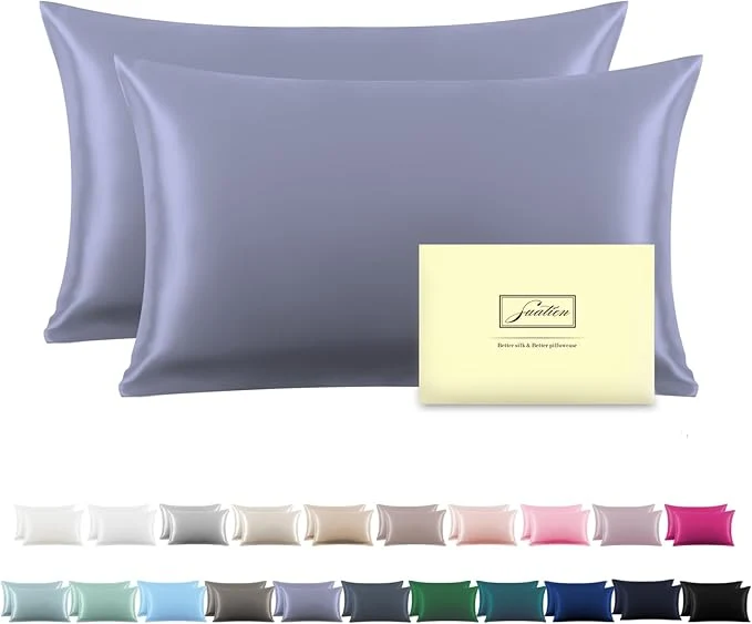 Refined Silk Pillow Cases 2 Pack Soft Breathable and Sliky Standard Size Pillow Cases Set of 2 Natural Mulberry Silk Pillowcase Set of 2 for Hair and Skin with Hidden Zipper Grayish Blue 20 quot X 26 quot 2pcs Solid