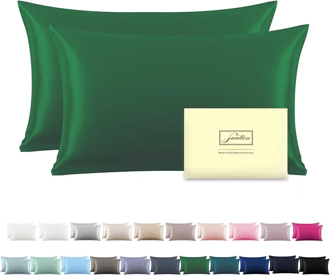 Certified Silk Pillow Cases 2 Pack Soft Breathable and Sliky Queen Size Pillow Cases Set of 2 Natural Mulberry Silk Pillowcase Set of 2 for Hair and Skin with Hidden Zipper Olive Green 20 quot X 30 quot 2pcs High-Quality