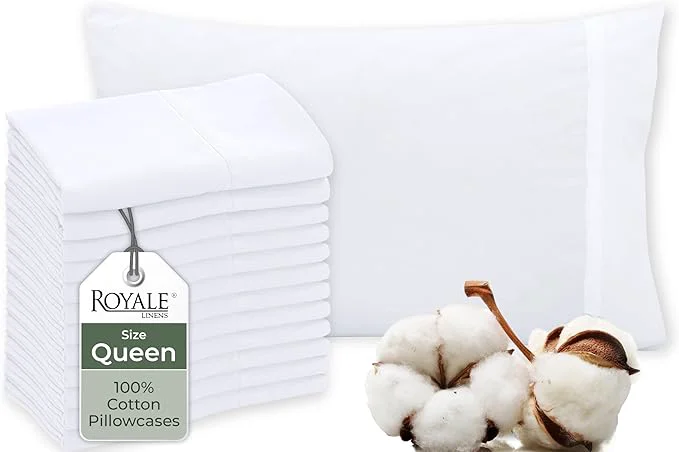 Dependable Royale Linens White Cotton Pillow Cases Queen Size Set of 12 – Bed Pillow Covers – Cotton Pillowcases – Soft amp Cooling – Envelope Closure – Hotel Quality Bulk Pillowcases 20 quot x 30 quot Refined