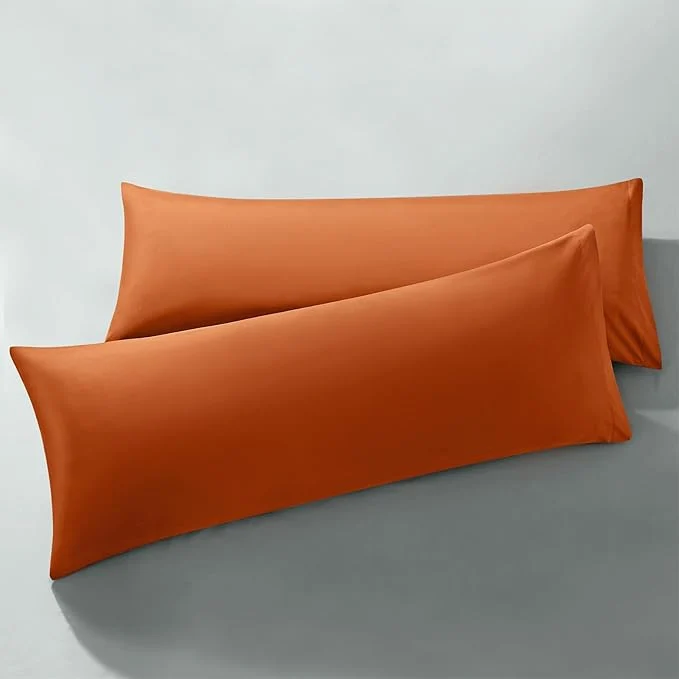 Traditional MILVOWOC 2Pcs Brushed Microfiber Body Pillowcases – 20 x 55 Inch Burnt Orange Pillow Case Set Non Slip Envelope Pillow Cover with Moisture Absorption and Anti-Wrinkle Smooth