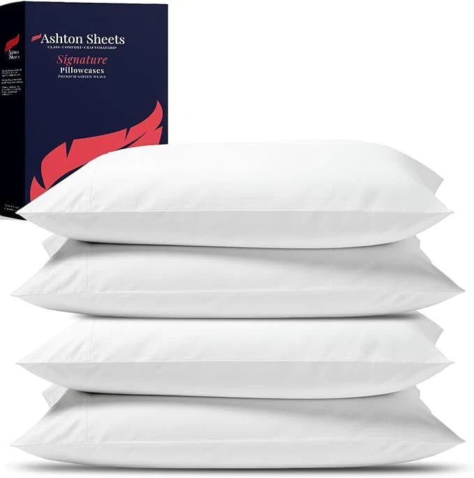 Practical Ashton Sheets Egyptian Cotton Pillow Cases Standard Queen Size Set of 4 – Luxury 1200 Thread Count Sateen White Pillow Cases Silky Soft Cotton Pillowcases Fits Standard amp Queen Size Pillows Dependable