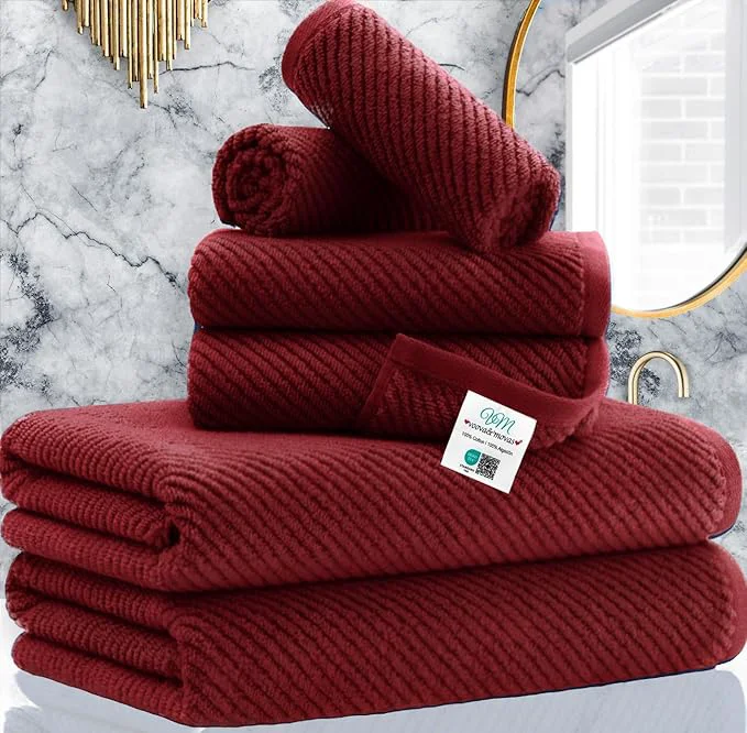 Smooth VOOVA MOVAS Burgundy Towel Set Detailed