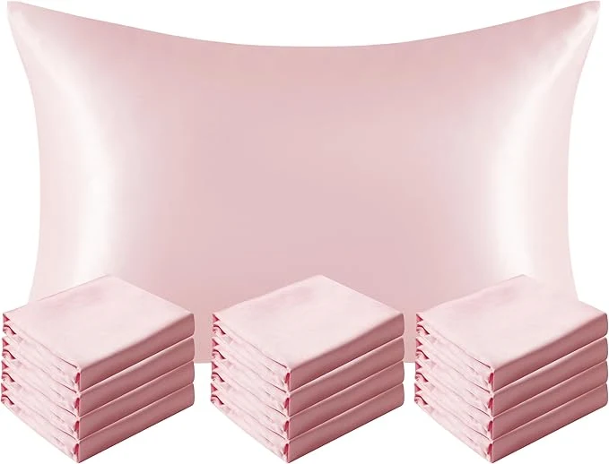 Pure NTBAY 12 Pack Satin Queen Pillowcases for Hair and Skin Luxurious and Silky Pillow Cases with Envelope Closure 20 x 30 Inches Light Pink Exceptional