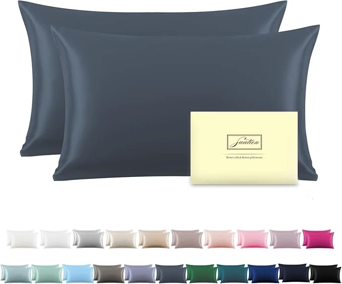 Elegant Silk Pillow Cases 2 Pack Soft Breathable and Sliky Standard Size Pillow Cases Set of 2 Natural Mulberry Silk Pillowcase Set of 2 for Hair and Skin with Hidden Zipper Space Grey 20 quot X 26 quot 2pcs Smart