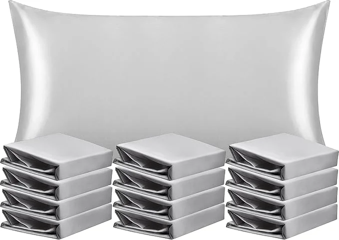 Effective NTBAY 12 Pack Satin King Pillowcases for Hair and Skin Luxurious and Silky Pillow Cases with Envelope Closure 20 x 36 Inches Silver Grey Stylish