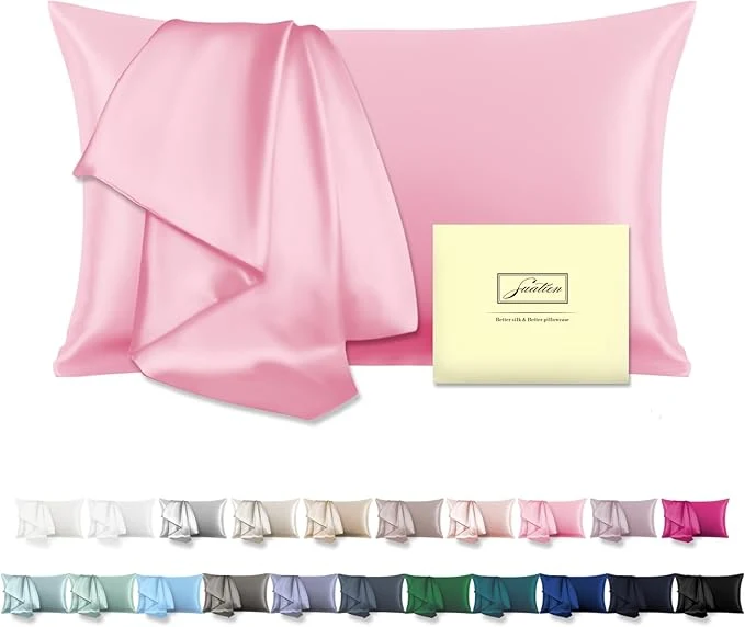 Premium Mulberry Silk Pillowcase for Hair and Skin Pillow Case with Hidden Zipper Soft Breathable Smooth Cooling Silk Pillow Covers for Sleeping Pink King 1Pcs Sophisticated