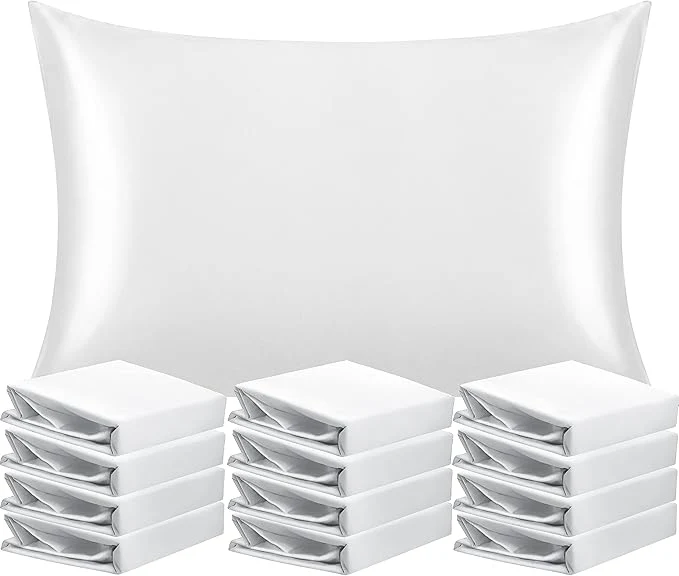Safe NTBAY 12 Pack Satin Queen Pillowcases for Hair and Skin Luxurious and Silky Pillow Cases with Envelope Closure 20 x 30 Inches White Specialty