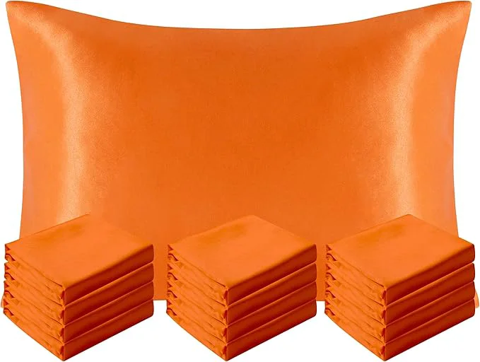 Fine Crafted NTBAY 12 Pack Satin Queen Pillowcases for Hair and Skin Luxurious and Silky Pillow Cases with Envelope Closure 20 x 30 Inches Orange Trusted