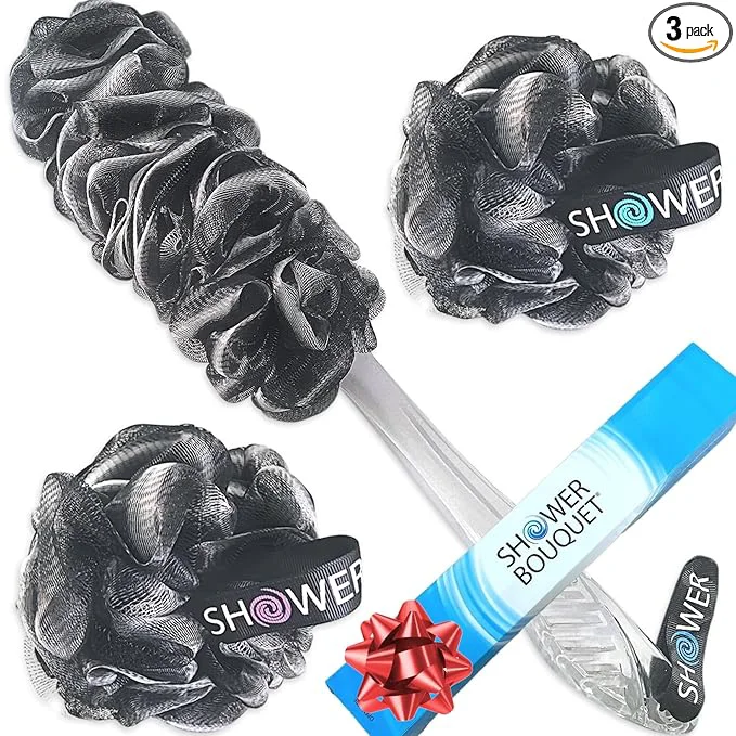 Versatile SHOWER BOUQUET Loofah-Charcoal Back-Scrubber Bath-Sponge Set 1 Practical
