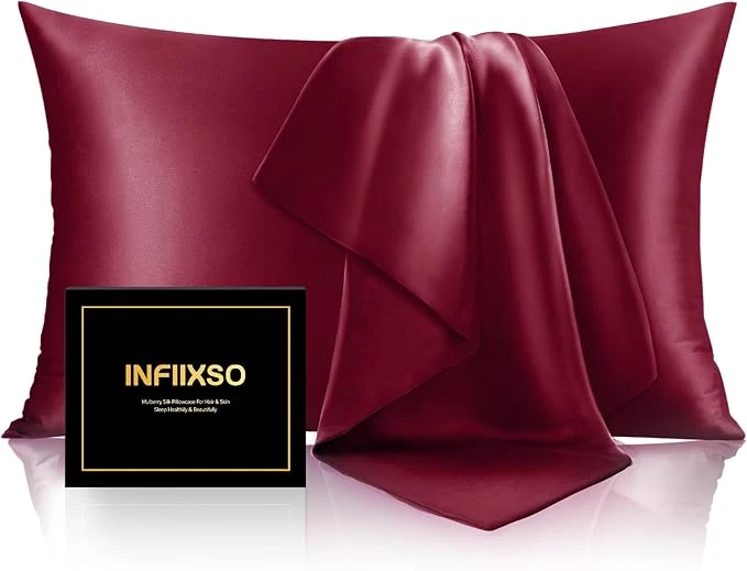 Dependable INFIIXSO Mulberry Silk Pillowcase for Hair and Skin Silk Pillow Cases Standard Size with Hidden Zipper 20×26 Inches Super Smooth and Soft Cooling Pillow Cases for Hot Sleepers Burgundy 1 Pack Minimalist