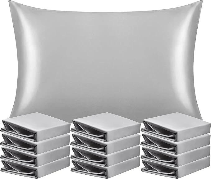 Premium NTBAY 12 Pack Satin Standard Pillowcases for Hair and Skin Luxurious and Silky Pillow Cases with Envelope Closure 20 x 26 Inches Silver Grey Trendy
