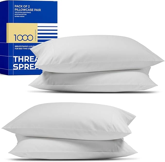 Secure Thread Spread Egyptian Cotton King Size Pillow Cases Set of 4 – Luxury 1000 Series Paradise Collection Pillow Cases King Size Pack of 2 Silver Grey Soft Hotel Egyptian Cotton Pillowcases User-Friendly