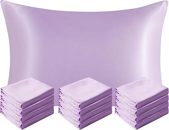 Unique NTBAY 12 Pack Satin Standard Pillowcases for Hair and Skin Luxurious and Silky Pillow Cases with Envelope Closure 20 x 26 Inches Light Purple Solid