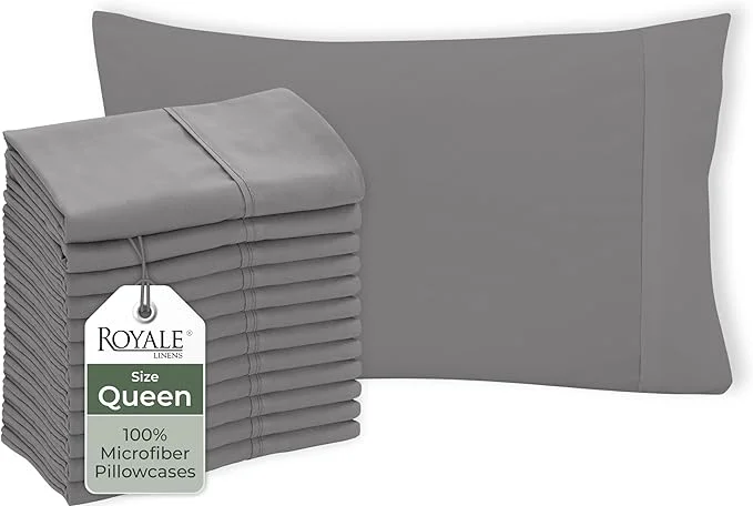 Soft Royale Linens Grey Pillowcase Set of 12 – Queen 20 quot x30 quot Bed Pillow Cover – 1800 Brushed Microfiber – Wrinkle amp Fade Resistant – Bulk Pillow Cases – Hotel Quality Pillowcase 12 Pack Queen Grey World-Class