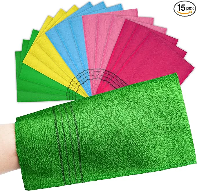Green 15 Pcs Korean Exfoliating Mitt 9 5.5 in Gentle Exfoliating Korean Scrub Mitt Outstanding
