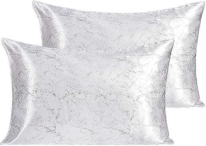 Flexible NTBAY 2 Pack Satin Queen Pillowcases for Hair and Skin Luxurious and Silky Marbling Printed Pillow Cases with Envelope Closure 20×30 Inches White Top-Quality