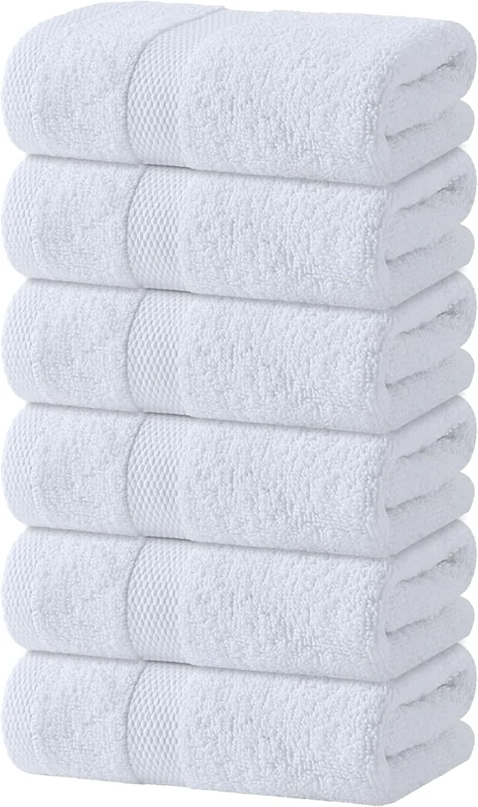 High-Grade White Hand Towels Set for Bathroom 6 Pack Traditional