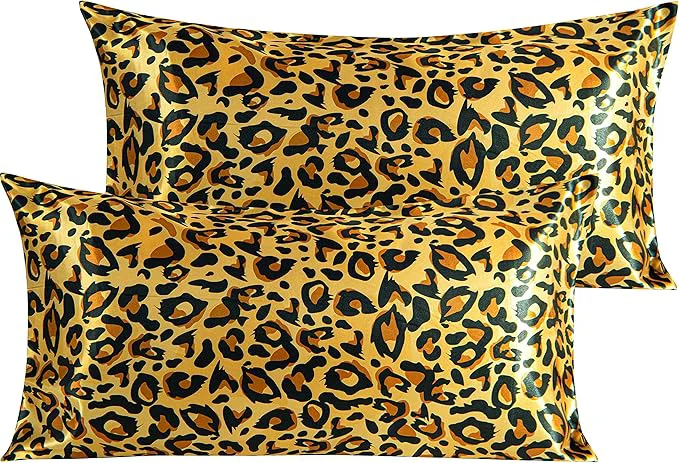 Dependable NTBAY 2 Pack Satin King Pillowcases for Hair and Skin Luxurious and Silky Leopard Printed Pillow Cases with Envelope Closure 20×36 Inches Yellow and Black Effective