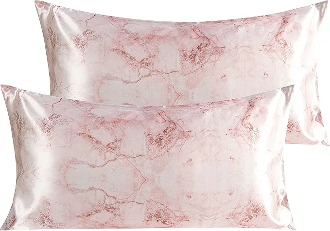Practical NTBAY 2 Pack Satin King Pillowcases for Hair and Skin Luxurious and Silky Marbling Printed Pillow Cases with Envelope Closure 20×36 Inches Red Smooth