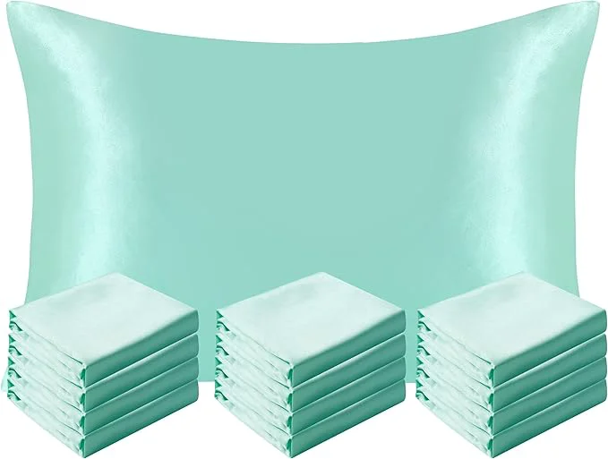 Smooth NTBAY 12 Pack Satin Queen Pillowcases for Hair and Skin Luxurious and Silky Pillow Cases with Envelope Closure 20 x 30 Inches Light Blue Sustainable