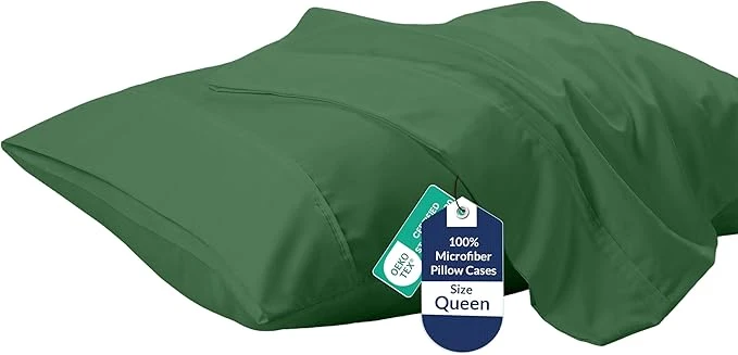 First-Class Royale Linens Queen Pillowcase Set of 2 – Bed Pillow Cover – 20 quot x 30 quot – Pillowcases – 1800 Brushed Microfiber Wrinkle amp Fade Resistant – Soft amp Cozy- Queen Size Pillow Case Hunter Green Exceptional