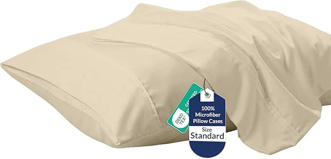Reliable Royale Linens Standard Pillowcase Set of 2 – Bed Pillow Cover – 20 quot x26 quot – Sand Pillowcases – 1800 Brushed Microfiber Wrinkle amp Fade Resistant – Soft amp Cozy- Standard Size Pillow Case STD Sand Reusable