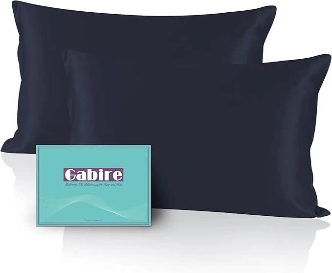 Sophisticated Mulberry Silk Pillow Cases Set of 2 Both Sides Silk Pillow Cover for Hair and Skin Cool Pillowcase Organic Silk Pillowcase 2 Pack with Hidden Zipper Navy Blue Queen 20 quot ×30 quot Original