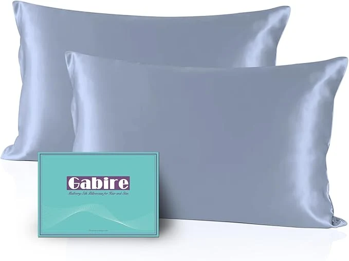 Professional Mulberry Silk Pillow Cases Set of 2 Both Sides Silk Pillow Cover for Hair and Skin Cool Pillowcase Organic Silk Pillowcase 2 Pack with Hidden Zipper Dusty Blue Queen 20 quot ×30 quot Premium