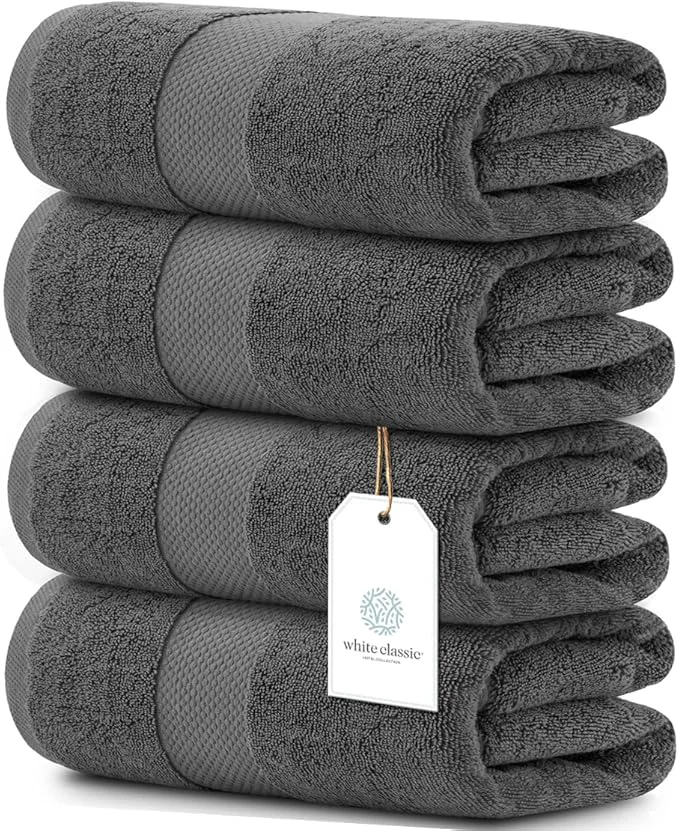 Fine Crafted White Classic Luxury Bath Towels Extra Large Sustainable