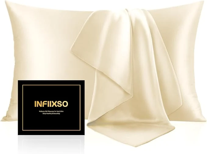 Quality INFIIXSO Silk Pillow Cases 2 Pack Standard Size Ultra Smooth amp Soft Mulberry Silk Pillow Case for Hair and Skin Breathable Cooling Silk Pillowcase with Hidden Zipper Ivory 20×26 Inches Safe