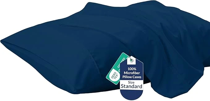 Secure Royale Linens Standard Pillowcase Set of 2 – Bed Pillow Cover – 20 quot x26 quot – Navy Pillowcases – 1800 Brushed Microfiber Wrinkle amp Fade Resistant – Soft amp Cozy- Standard Size Pillow Case Navy Convenient