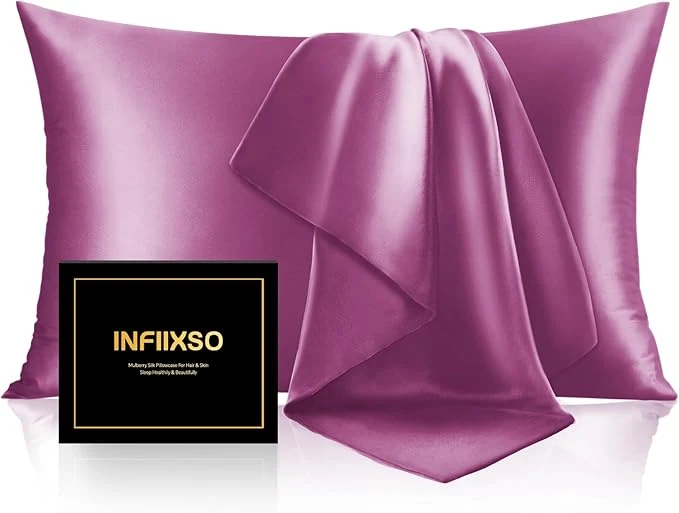 Trendy INFIIXSO Mulberry Silk Pillow Cases King Size Set of 2 Silk Pillowcase with Hidden Zipper 20 quot x36 quot Smooth and Soft Pillow Case for Hair and Skin Purple 2 Pack Convenient