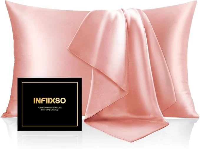 Premium Material INFIIXSO Mulberry Silk Pillowcase for Hair and Skin Silk Pillow Cases Standard Size with Hidden Zipper 20 quot x26 quot Smooth and Soft Cooling Pillow Cases for Hot Sleepers Blush Pink 1 Pack Breathable