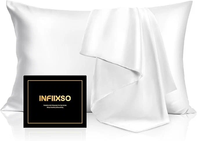 Elite INFIIXSO Mulberry Silk Pillow Case King Size Silk Pillowcase with Hidden Zipper 20 quot x36 quot Smooth and Soft Pillow Cases for Hair and Skin White 1 Pack Organic